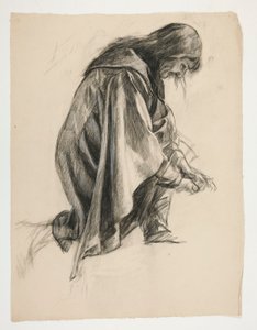 Figurstudie for Sir Lancelot og Sir Bors antrekk Galahad med sporene hans (?), fra The Quest of the Holy Grail (andre av en serie på femten malerier for Boston Public Library, fullført i 1901) av Edwin Austin Abbey