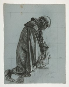 Figurstudie for Sir Lancelot og Sir Bors antrekk Galahad med sporene hans, fra The Quest of the Holy Grail (andre av en serie på femten malerier for Boston Public Library, fullført i 1901) av Edwin Austin Abbey
