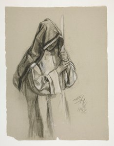 Figurstudie for Sir Lancelot og Sir Bors antrekk Galahad med sporene hans, fra The Quest of the Holy Grail (andre av en serie på femten malerier for Boston Public Library, fullført i 1901) av Edwin Austin Abbey