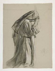 Figurstudie for Knighting of Sir Galahad, fra The Quest of the Holy Grail (en serie på femten malerier for Boston Public Library, fullført i 1901) av Edwin Austin Abbey