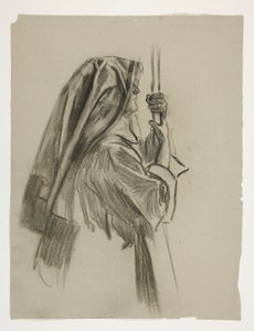 Figurstudie for Knighting of Sir Galahad, fra The Quest of the Holy Grail (en serie på 15 malerier for Boston Public Library, fullført i 1901) av Edwin Austin Abbey