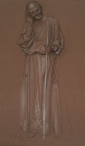 Figurstudie, gammel mann med stav, muligens Polonius i av Edwin Austin Abbey