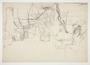 Figurer som går blant gamle ruiner(?) - (uidentifisert illustrasjon) av Edwin Austin Abbey