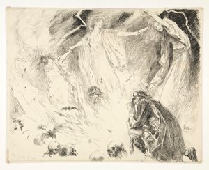 Første tilsynekomst: Macbeth! Macbeth! Macbeth! pass opp Macduff., Act IV, Scene 1, Macbeth av Edwin Austin Abbey
