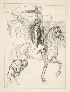 Galahad Departs, studie for The Quest of the Holy Grail (serie med femten malerier for Boston Public Library, fullført i 1901) av Edwin Austin Abbey
