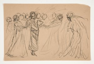 Galahad and the Captive Virtues, studie for The Quest of the Holy Grail (serie med femten malerier for Boston Public Library, fullført i 1901) av Edwin Austin Abbey