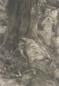 Hermia in the Wood, illustrasjon for akt III, Scene ii, En midtsommernatt av Edwin Austin Abbey