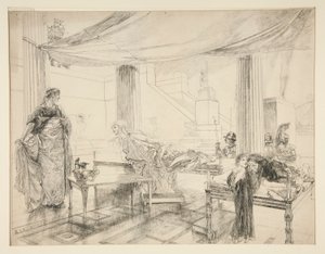 Hermine ber Polixenes (studie for .1122) - Akt I, Scene II, The Winter av Edwin Austin Abbey
