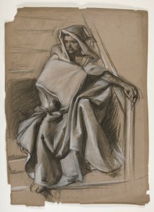 Den hellige gral-serien. Hodded figurstudie. av Edwin Austin Abbey