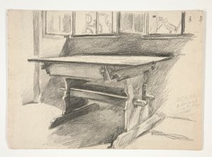 Interiørstudie: Rothenburg, studie av et gotisk bord av Edwin Austin Abbey