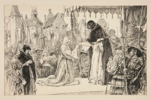 Isabella og hertugen - akt V, scene I, mål for mål av Edwin Austin Abbey