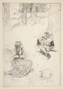 Jester and woman, skisse for The Daffodil Song av Edwin Austin Abbey