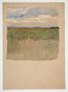 Landskap med felt, horisont, himmel av Edwin Austin Abbey
