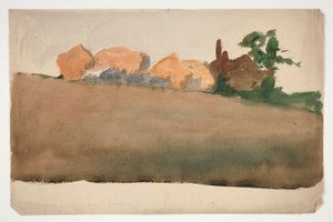 Landskap med hus i avstand av Edwin Austin Abbey