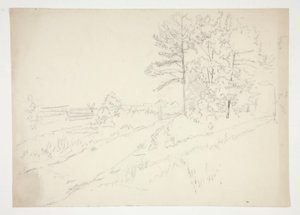 Landskap med vei som går gjennom av Edwin Austin Abbey