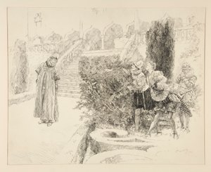 Malvolio finner brevet, illustrasjon for Act II, Scene v, Twelfth Night av Edwin Austin Abbey