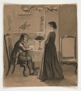 Mann og kvinne i et interiør - uidentifisert illustrasjon av Edwin Austin Abbey