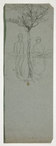 Mann og kvinne under et tre - (uidentifisert illustrasjon) av Edwin Austin Abbey
