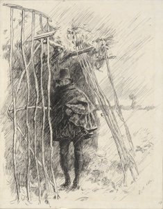Man in Rain, studere for illustrasjon til av Edwin Austin Abbey