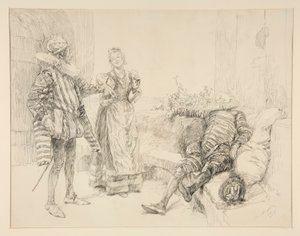 Maria, Sir Andrew og Toby, illustrasjon for akt I, Scene iii, Twelfth Night av Edwin Austin Abbey