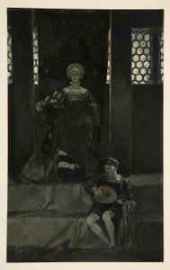 Mariana og guttesang - akt III, Scene I, Mål for Mål av Edwin Austin Abbey