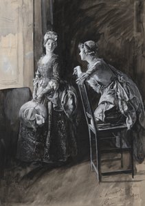 Miss Neville og Miss Hardcastle, illustrasjon for Oliver Goldsmith av Edwin Austin Abbey