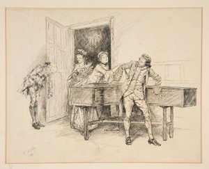 Nan og piano, illustrasjon for Oliver Goldsmith av Edwin Austin Abbey