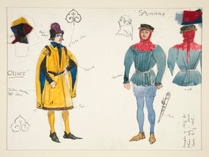 Olivier og Amiens, kostymeskisse for Henry Irving av Edwin Austin Abbey