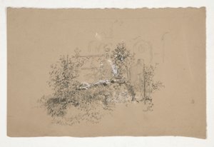 Gjengrodd hage(?) kirkegård(?) av Edwin Austin Abbey