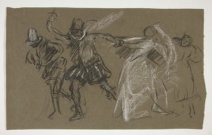 Petruchio trekker Katharina, fra Taming of the Shrew (recto); Skisse av sittende figur (verso) av Edwin Austin Abbey