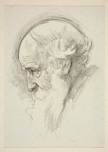 Portrett av en gammel skjeggete mann, i profil av Edwin Austin Abbey