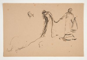 Foreløpig skisse av Helena og Lafeu for akt IV, scene III, alle av Edwin Austin Abbey