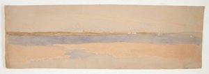 Elvelandskap med by på Far Shore av Edwin Austin Abbey