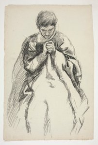 Kledd figur, ber: studer for veggmaleriet The Quest of the Holy Grail ved Boston Public Library av Edwin Austin Abbey