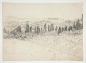 Romersk(?) landskap sett fra balkong (recto); Havbilde (verso) av Edwin Austin Abbey