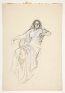 Sittende dame, skisse til et uidentifisert Shakespeare-skuespill av Edwin Austin Abbey