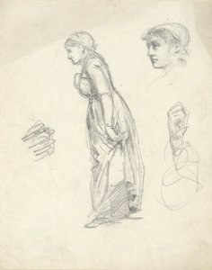 Studieark: Kvinne, hode og hender av Edwin Austin Abbey