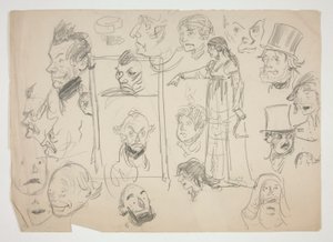 Ark med skisser av ansikter av Edwin Austin Abbey