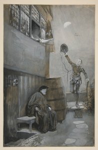 Sketch for Nighttime Rendezvous - 3 figurer: to menn, en kvinne av Edwin Austin Abbey