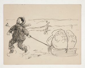 Skisse til et gratulasjonskort: ALLE GODE ØNSKER FOR 1911 fra av Edwin Austin Abbey