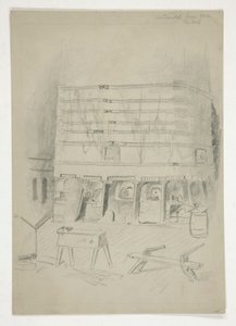 Skisse av Continental Iron Works(?) [industrielt interiør]