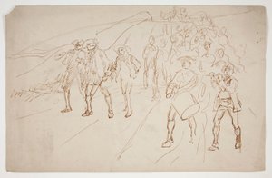 Skisse av tropper fra revolusjonskrigen, marsjerte av Edwin Austin Abbey