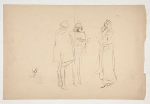 Skisse av tre menn, fra Merchant of Venice av Edwin Austin Abbey