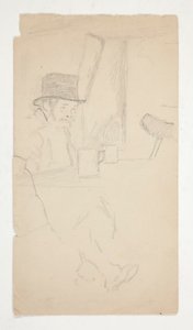 Skisse av en forkrøplet mann som sitter ved bordet i baren av Edwin Austin Abbey