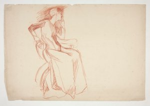 Skisse av en kvinnelig figur, sittende - uidentifisert illustrasjon av Edwin Austin Abbey