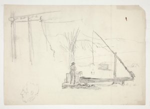 Skisse av en mann ved en brønn av Edwin Austin Abbey