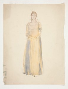 Skisse av en kvinne (kledd i gult) - kostymestudie for et teaterstykke? av Edwin Austin Abbey
