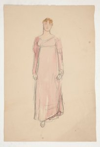 Skisse av en kvinne i rosa - kostymestudie for et teaterstykke? av Edwin Austin Abbey