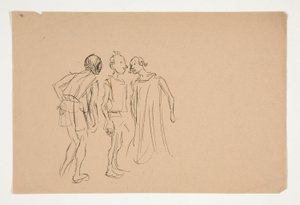 Skisse av tre menn (studie for 1937.1072?), fra Merchant of Venice av Edwin Austin Abbey