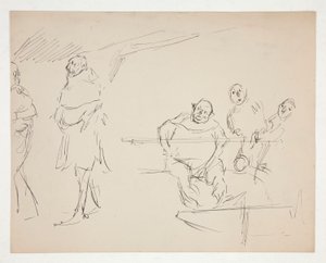 Studier for et uidentifisert Shakespeare-skuespill (Falstaff?) (recto og verso) av Edwin Austin Abbey